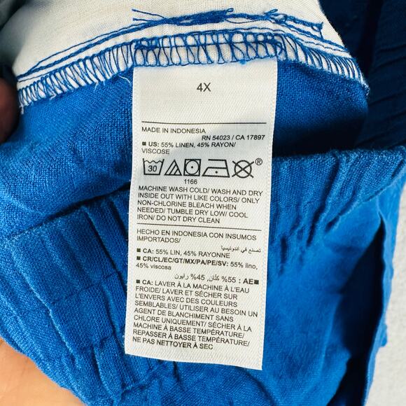 New Old Navy Womans 4X Plus Pants Wide Leg Linen Blend Pockets Pull On Blue NWT - Picture 8 of 8